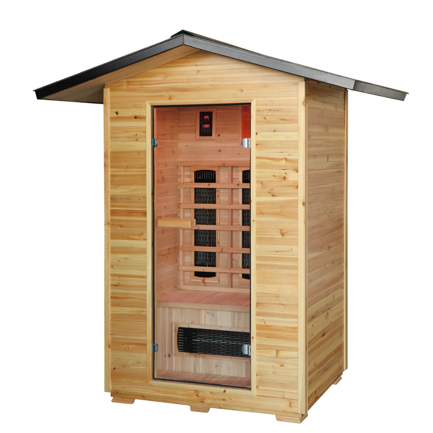 SunRay Burlington 2-Person Outdoor Infrared Sauna | Rapid Heat Heaters | Hemlock