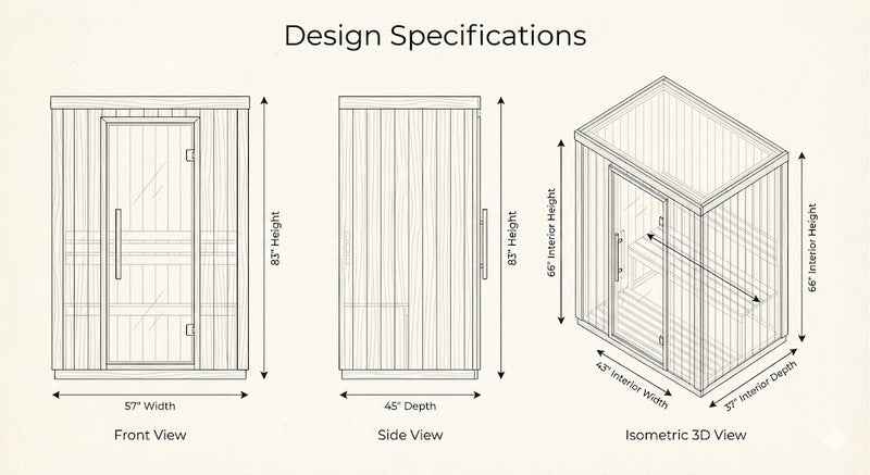 SunRay Burlington 2-Person Outdoor Infrared Sauna | Rapid Heat Heaters | Hemlock Dimensions Diagram