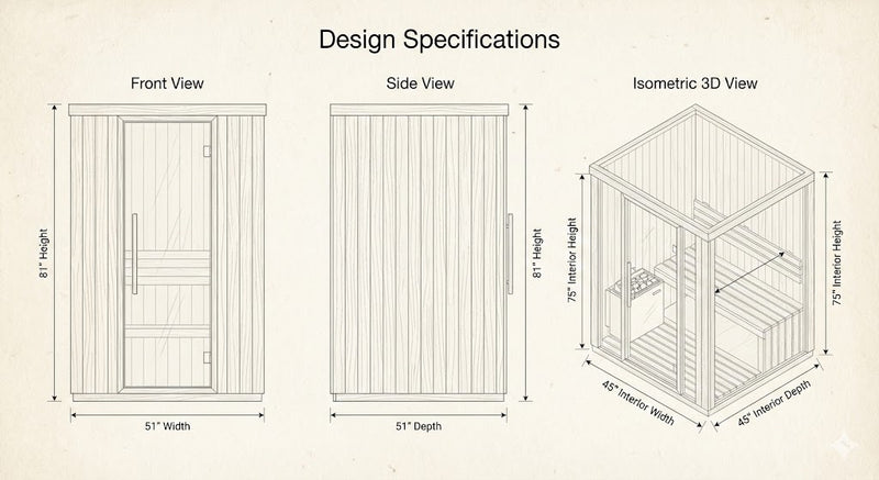 SunRay Logan 2-Person Outdoor Infrared Sauna | 8 Heaters | Metal Roof Dimensions Diagram