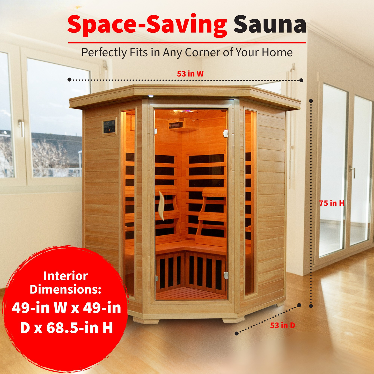 Santa Fe 3-Person Hemlock Corner Infrared Sauna