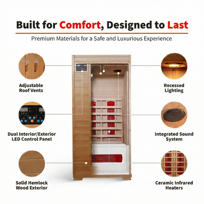 Buena Vista 1-2 Person Hemlock Infrared Sauna - Ceramic
