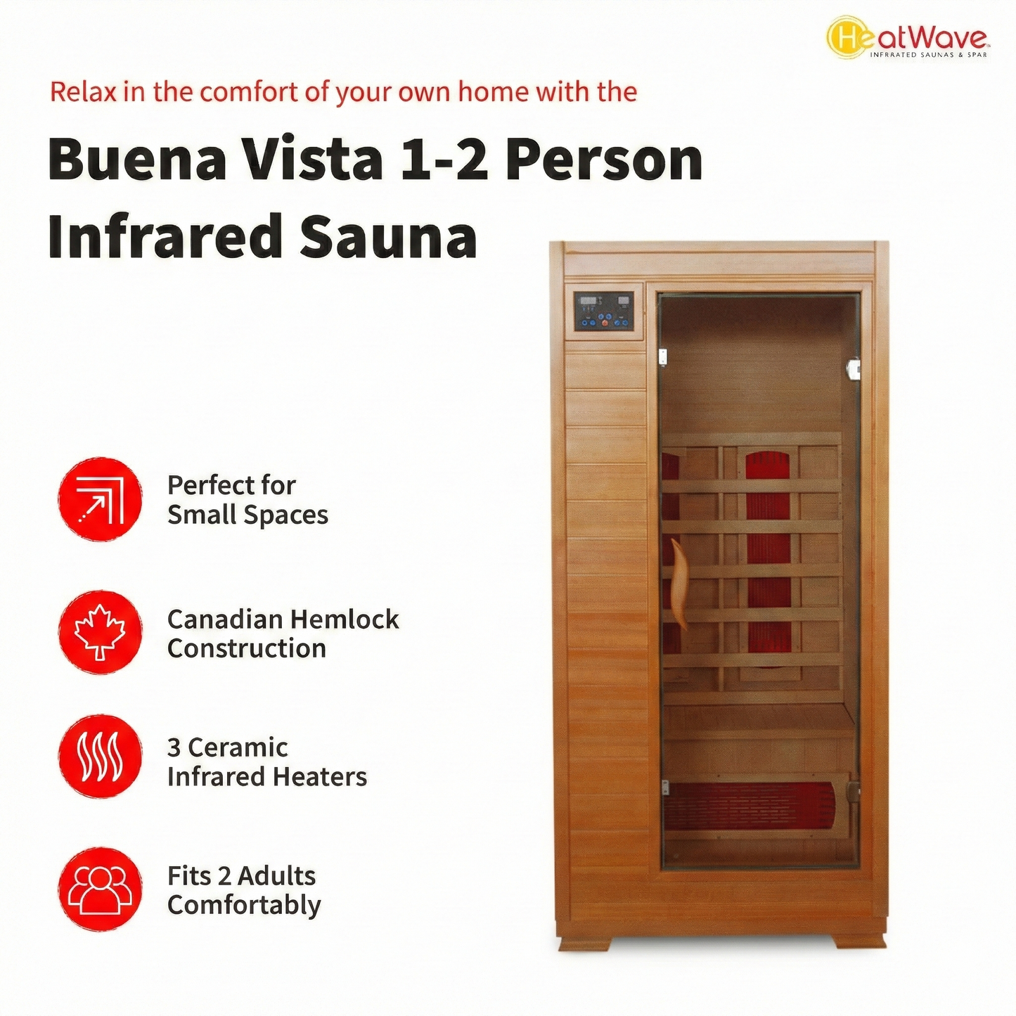 Buena Vista 1-2 Person Hemlock Infrared Sauna - Ceramic