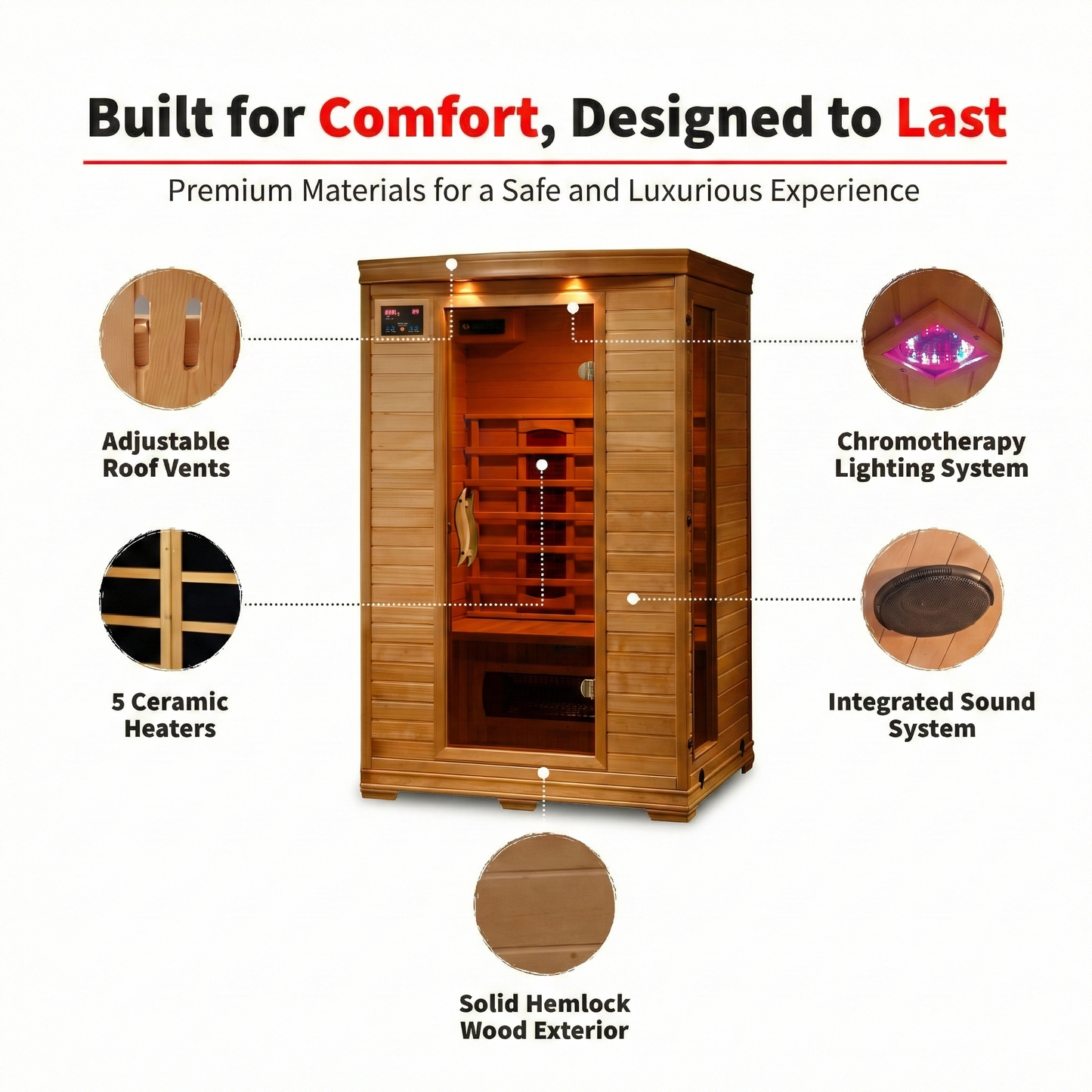 Coronado 2-Person Hemlock Infrared Sauna - Ceramic
