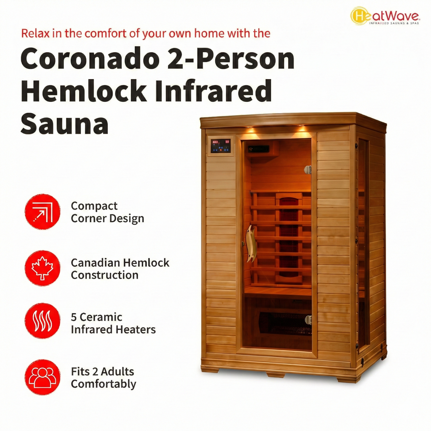 Coronado 2-Person Hemlock Infrared Sauna - Ceramic