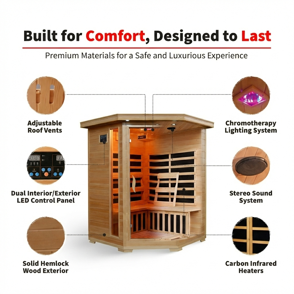 Santa Fe 3-Person Hemlock Corner Infrared Sauna