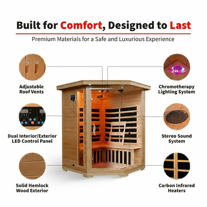 Santa Fe 3-Person Hemlock Corner Infrared Sauna