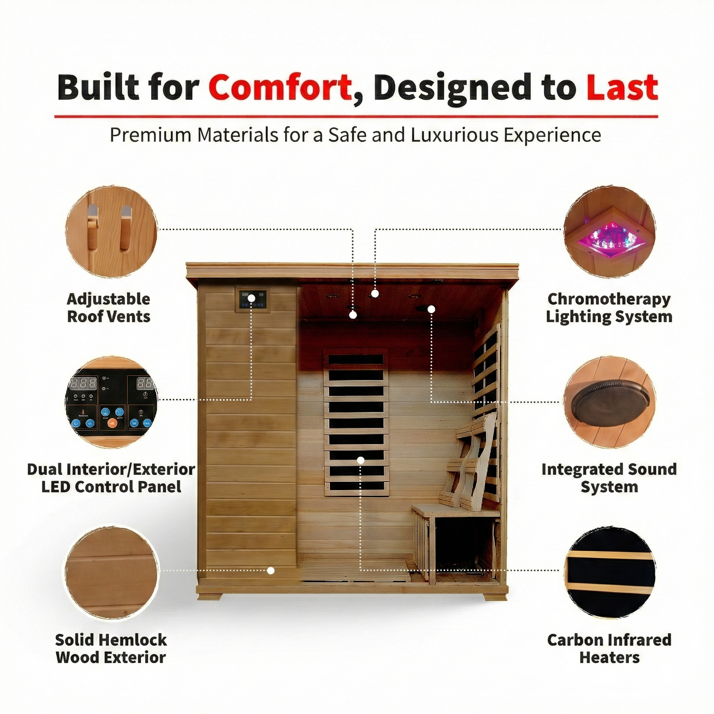 Monticello 4-Person Hemlock Infrared Sauna