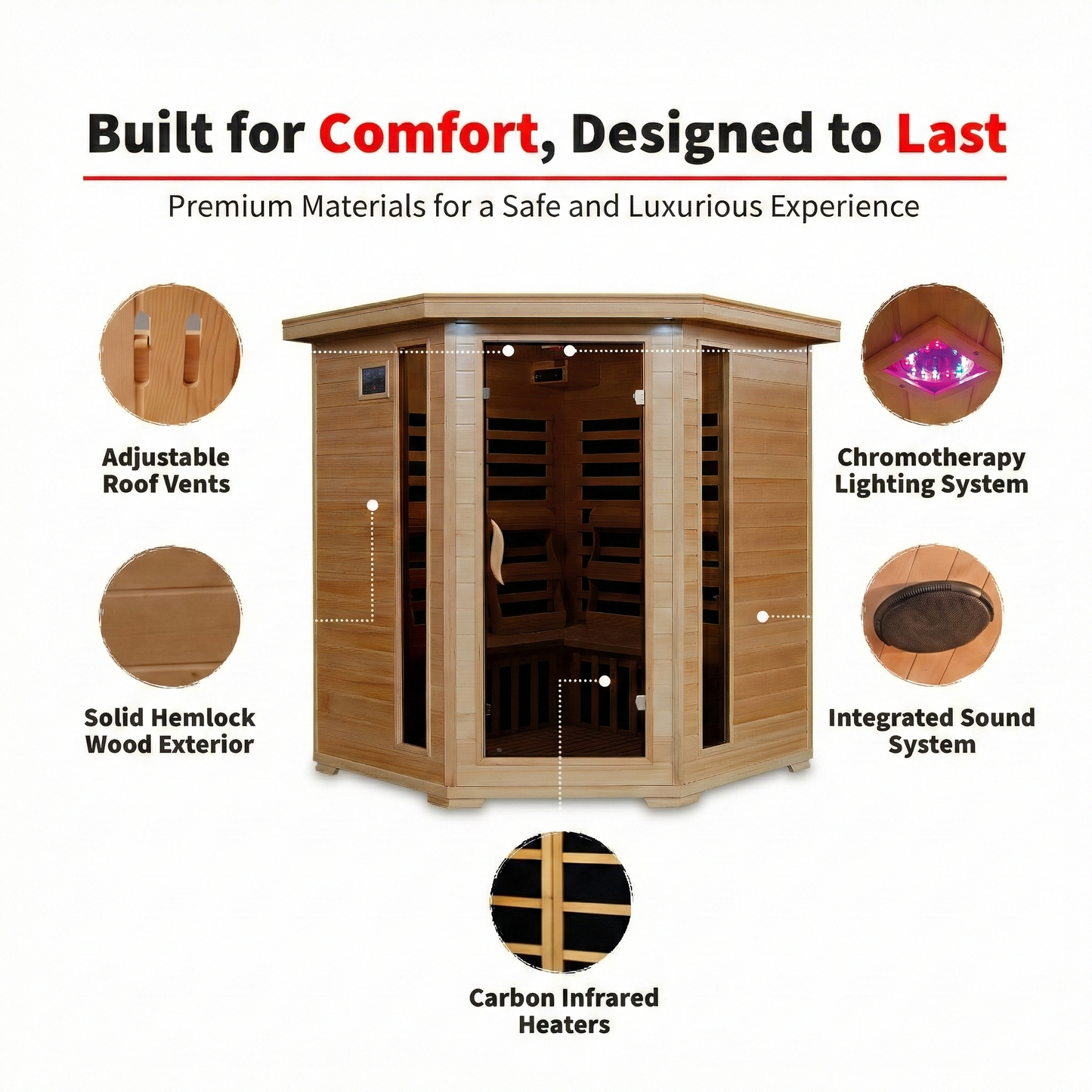 Tucson 4-Person Hemlock Corner Infrared Sauna