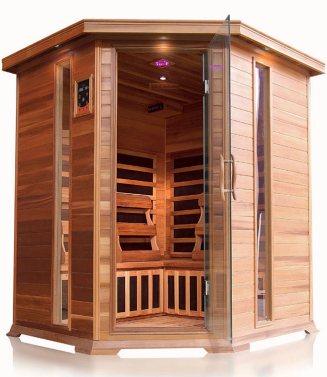 SunRay Bristol Bay 4-Person Corner Infrared Sauna | 10 Carbon Heaters | Cedar