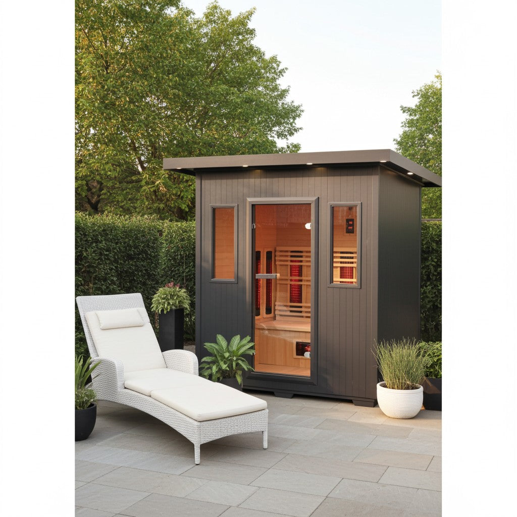 SunRay Pacific 4-Person Outdoor Infrared Sauna | 8 Heaters | Metal Roof