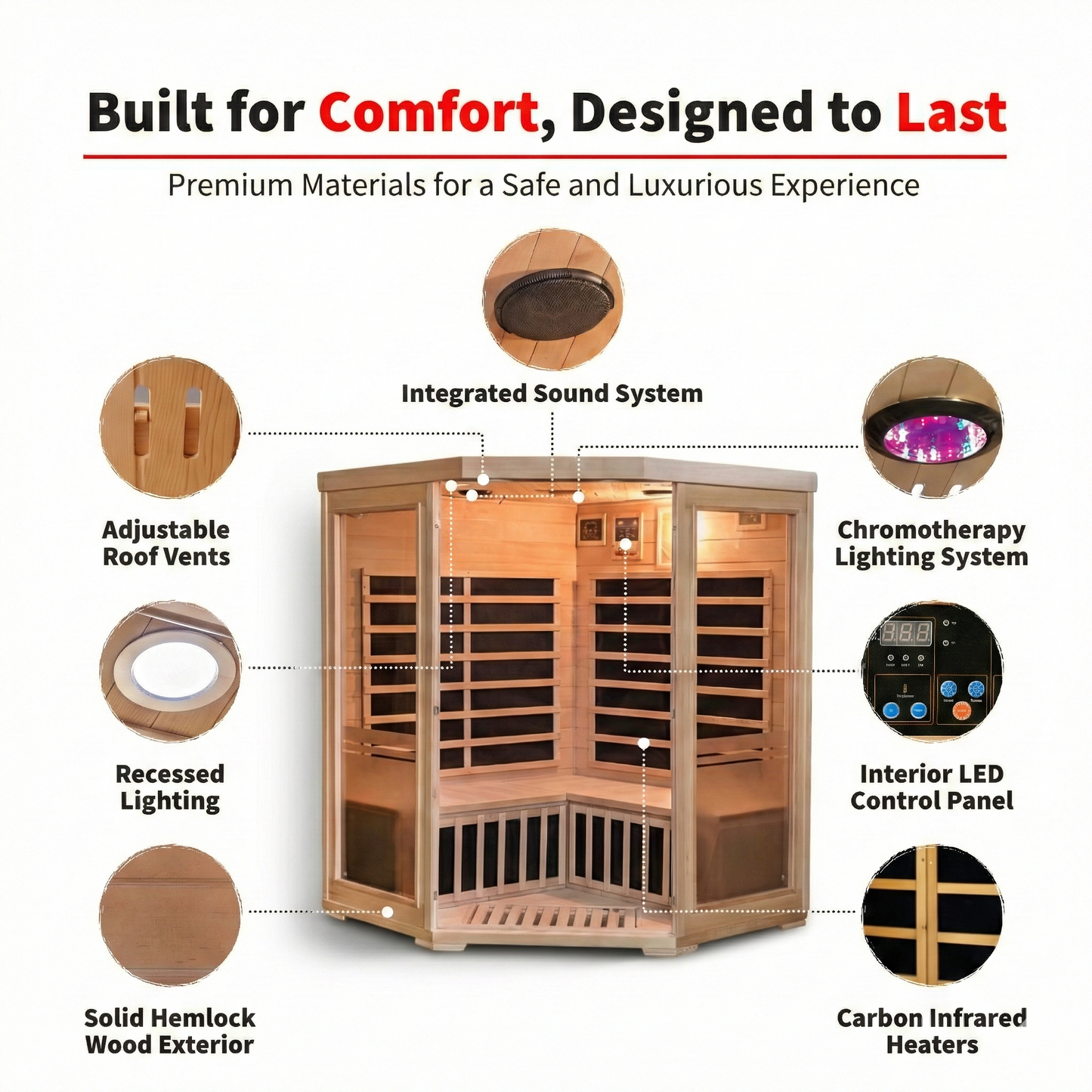 Sonoma 3-Person Hemlock Corner Infrared Sauna