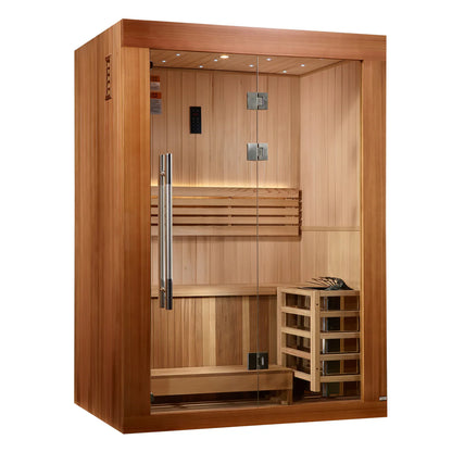 Golden Designs Sundsvall 2 Person Traditional Sauna – Canadian Red Cedar Interior and Pacific Premium Clear Cedar Exterior GDI-7289-02