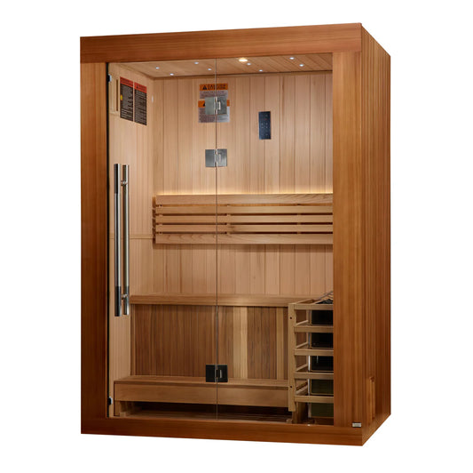 Golden Designs Sundsvall 2 Person Traditional Sauna – Canadian Red Cedar Interior and Pacific Premium Clear Cedar Exterior GDI-7289-02