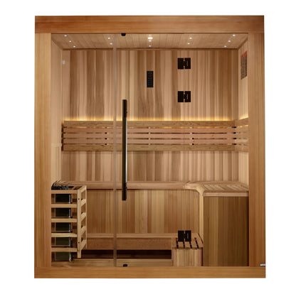 Golden Designs Copenhagen 3 Person Traditional Sauna – Canadian Red Cedar Interior and Pacific Premium Clear Cedar Exterior GDI-7389-02
