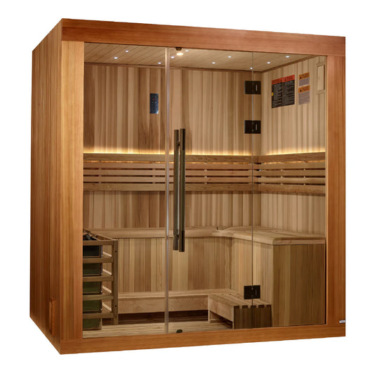 Golden Designs Copenhagen 3 Person Traditional Sauna – Canadian Red Cedar Interior and Pacific Premium Clear Cedar Exterior GDI-7389-02