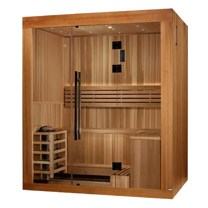 Golden Designs Copenhagen 3 Person Traditional Sauna – Canadian Red Cedar Interior and Pacific Premium Clear Cedar Exterior GDI-7389-02