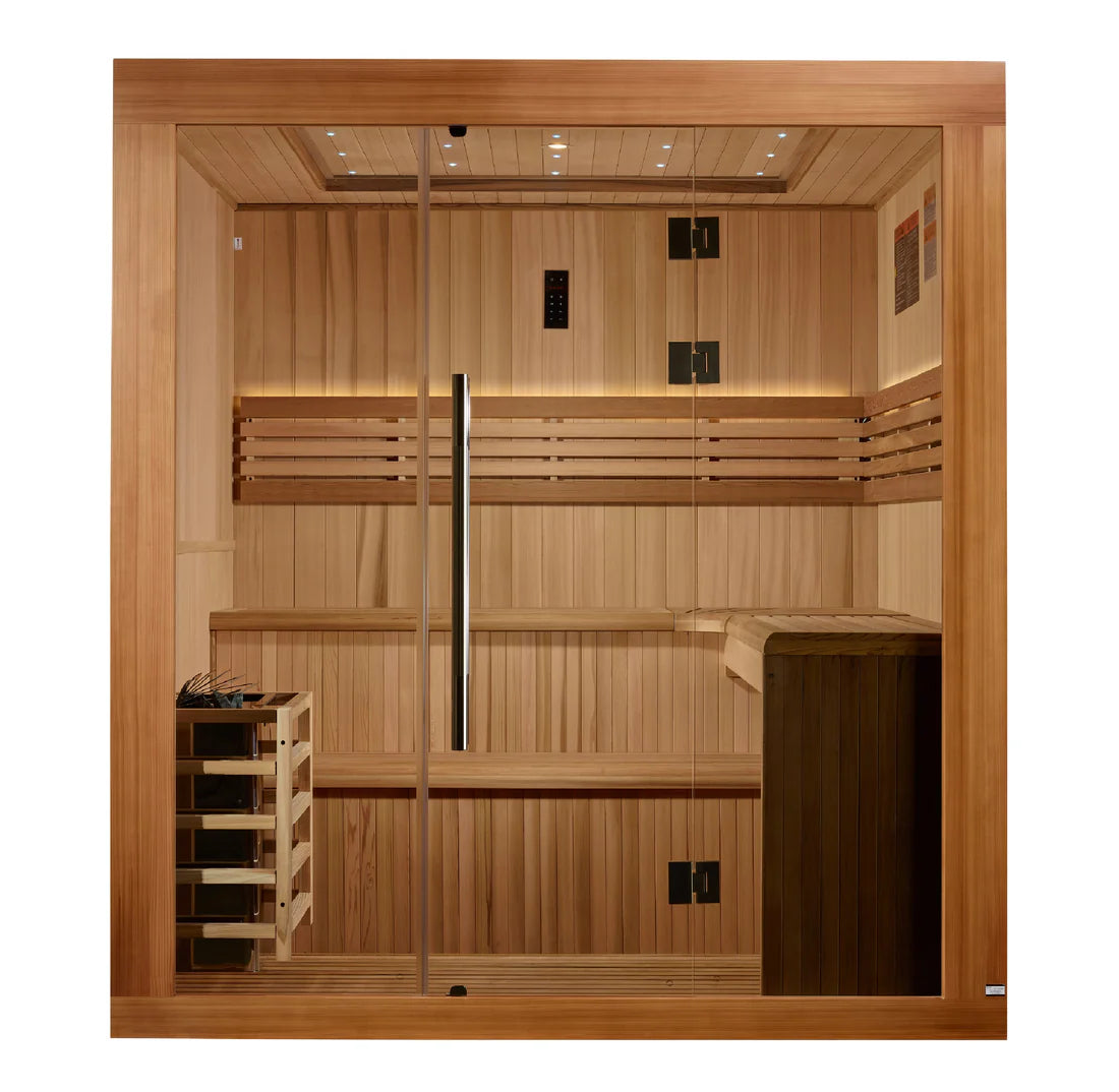 Golden Designs Osla 6 Person Traditional Sauna – Canadian Red Cedar Interior and Pacific Premium Clear Cedar Exterior GDI-7689-02