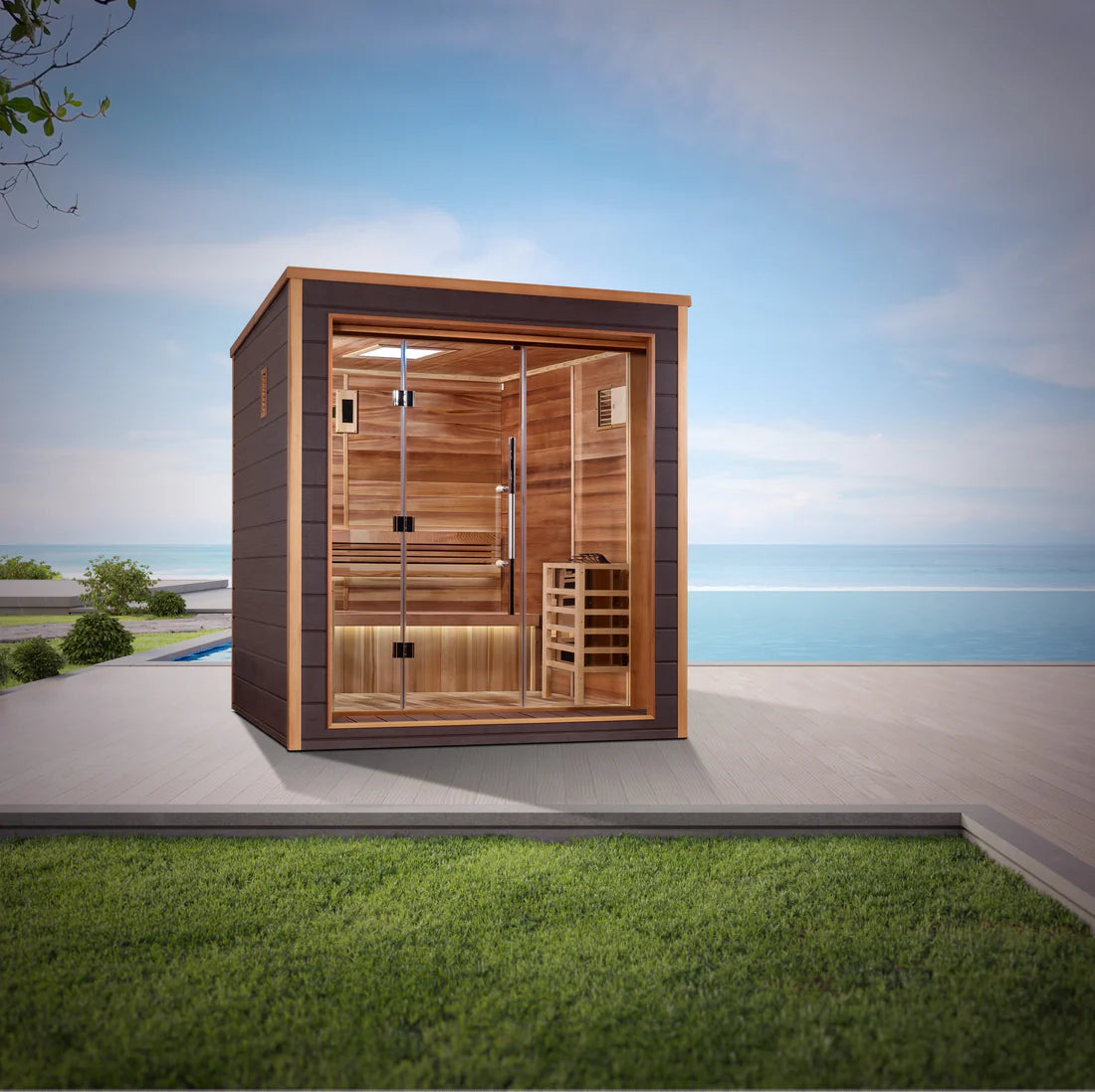 Golden Designs Drammen 3 Person Outdoor-Indoor Traditional Sauna – Canadian Red Cedar Interior GDI-8203-01