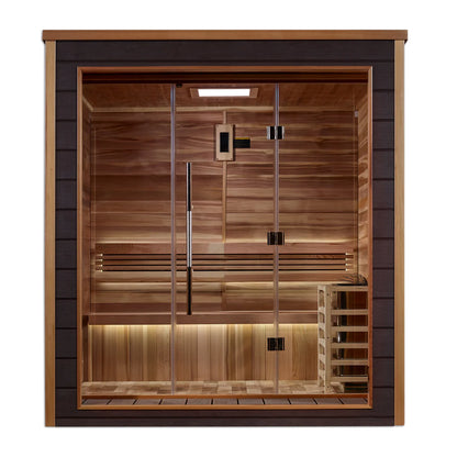 Golden Designs Drammen 3 Person Outdoor-Indoor Traditional Sauna – Canadian Red Cedar Interior GDI-8203-01