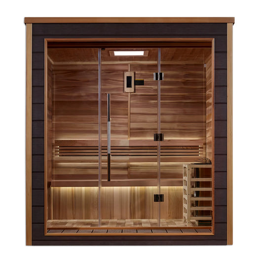 Golden Designs Drammen 3 Person Outdoor-Indoor Traditional Sauna – Canadian Red Cedar Interior GDI-8203-01