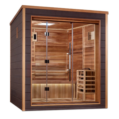 Golden Designs Drammen 3 Person Outdoor-Indoor Traditional Sauna – Canadian Red Cedar Interior GDI-8203-01