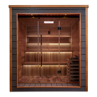 Golden Designs Bergen 6 Person Outdoor-Indoor Traditional Sauna – Canadian Red Cedar Interior GDI-8206-01