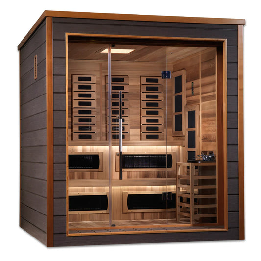 Golden Designs Karlstad 6 Person Outdoor-Indoor PureTech™ Hybrid Full Spectrum Sauna – Canadian Red Cedar Interior GDI-8226-01