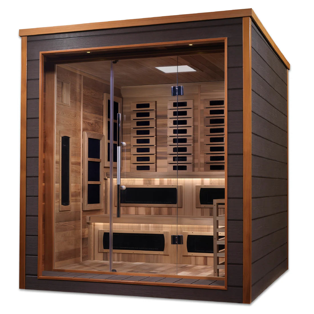 Golden Designs Karlstad 6 Person Outdoor-Indoor PureTech™ Hybrid Full Spectrum Sauna – Canadian Red Cedar Interior GDI-8226-01