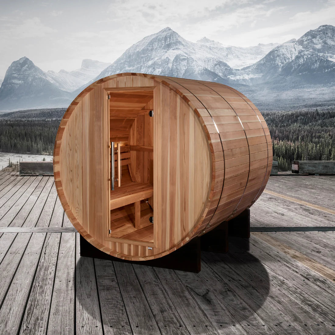 Golden Designs Arosa 4 Person Barrel Traditional Sauna – Pacific Cedar GDI-B004-01