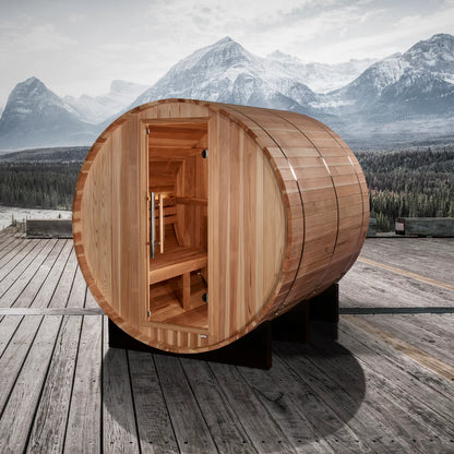 Golden Designs Arosa 4 Person Barrel Traditional Sauna – Pacific Cedar GDI-B004-01