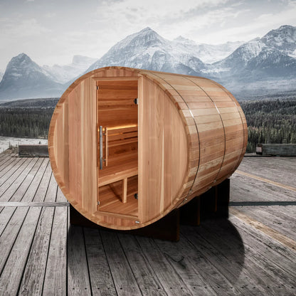 Golden Designs Klosters 6 Person Barrel Traditional Sauna – Pacific Cedar GDI-B006-01