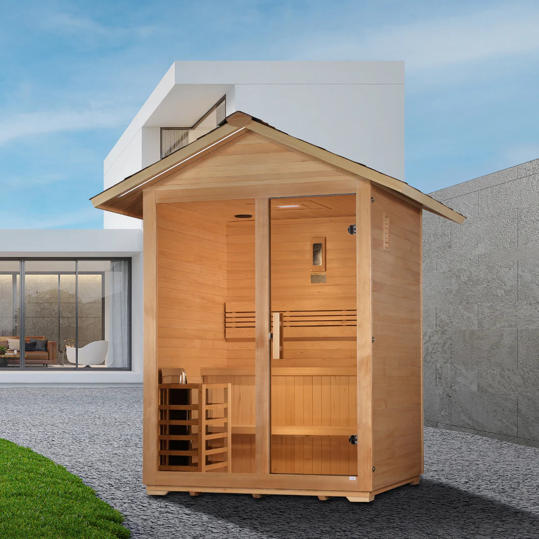 Golden Designs Arlberg 3 Person Traditional Outdoor Steam Sauna – Canadian Hemlock GDI-8103-01