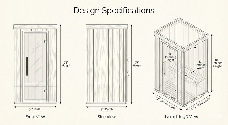 SunRay Sedona 2 Person Infrared Sauna | Canadian Red Cedar | Ultra Low EMF Dimensions Diagram