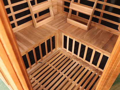 SunRay Bristol Bay 4-Person Corner Infrared Sauna | 10 Carbon Heaters | Cedar