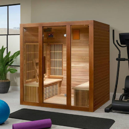 SunRay Roslyn 4-Person Infrared Sauna | 10 Carbon Heaters | Canadian Red Cedar