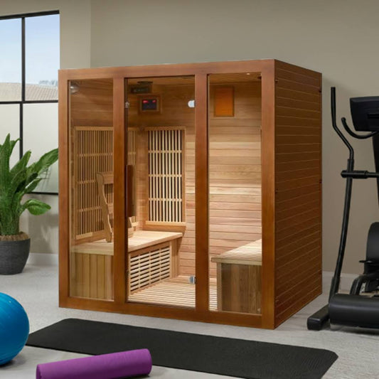 SunRay Roslyn 4-Person Infrared Sauna | 10 Carbon Heaters | Canadian Red Cedar