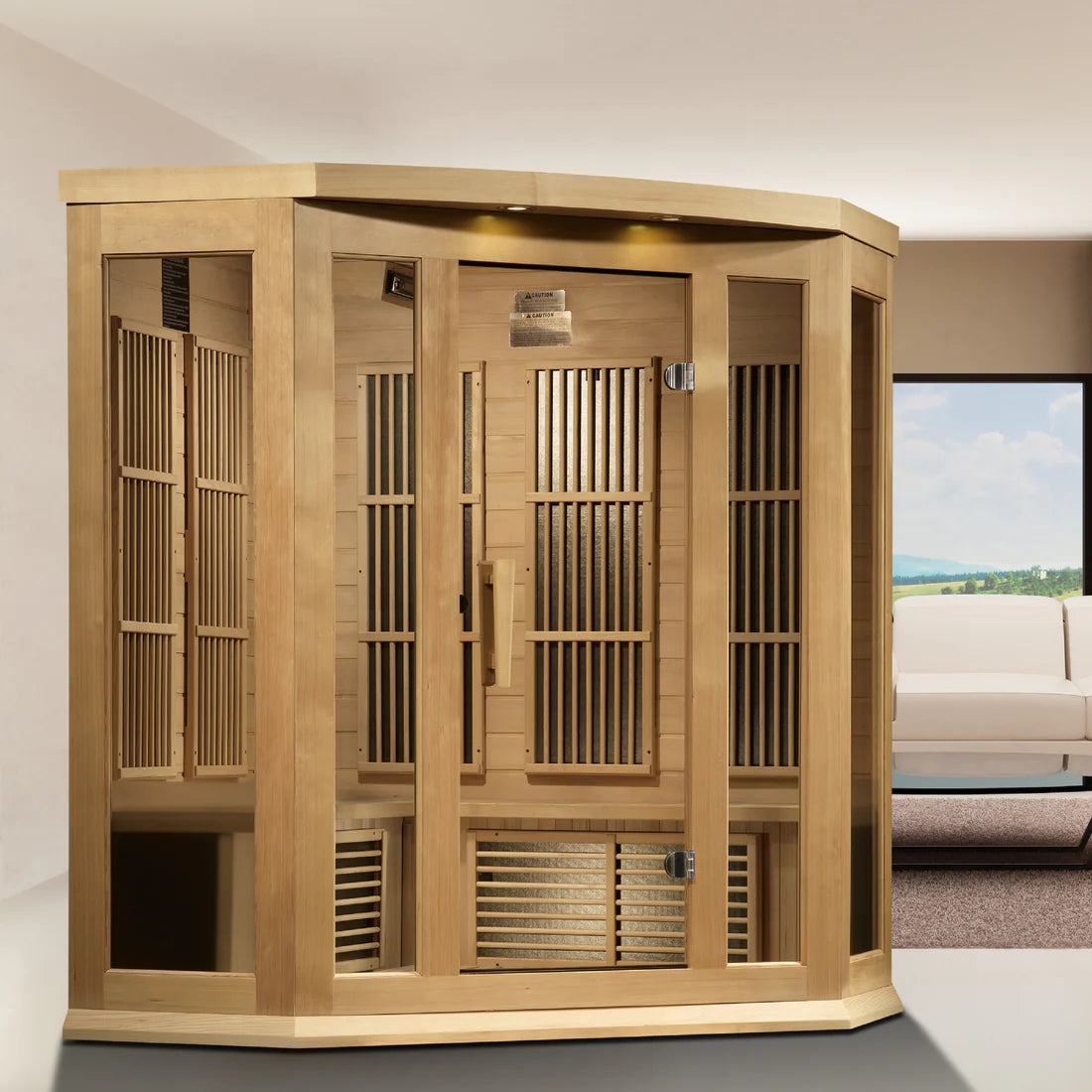 Maxxus Avignon 3-Person Near-Zero EMF FAR Infrared Corner Sauna — Canadian Hemlock (MX-K356-01-ZF)