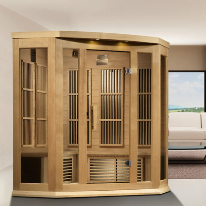 Maxxus Avignon 3-Person Near-Zero EMF FAR Infrared Corner Sauna — Canadian Hemlock (MX-K356-01-ZF)