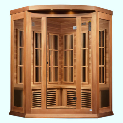 Maxxus Avignon 3-Person Low EMF FAR Infrared Corner Sauna — Canadian Red Cedar (MX-K356-01 CED)