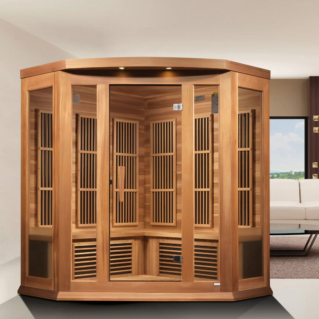 Maxxus Avignon 3-Person Low EMF FAR Infrared Corner Sauna — Canadian Red Cedar (MX-K356-01 CED)