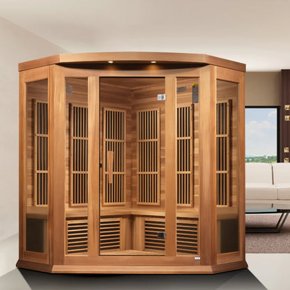 Maxxus Avignon 3-Person Low EMF FAR Infrared Corner Sauna — Canadian Red Cedar (MX-K356-01 CED)