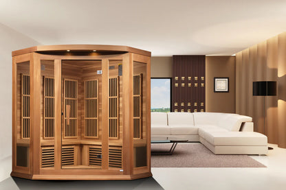 Maxxus Avignon 3-Person Low EMF FAR Infrared Corner Sauna — Canadian Red Cedar (MX-K356-01 CED)