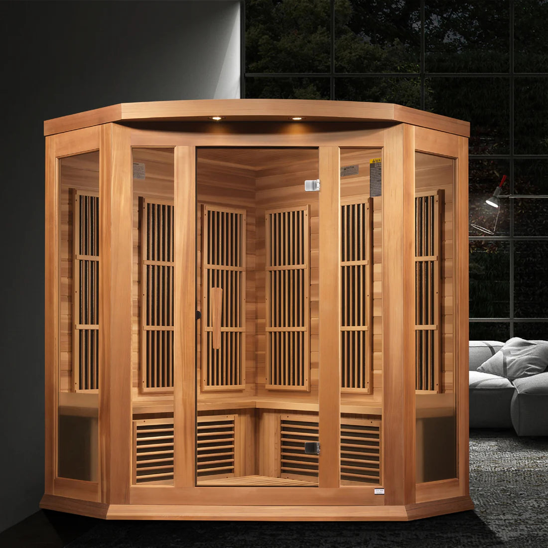 Maxxus Avignon 3-Person Near-Zero EMF FAR Infrared Corner Sauna — Canadian Red Cedar (MX-K356-01-ZF CED)
