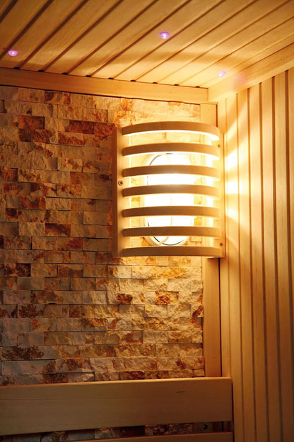 SunRay Rockledge 2-Person Traditional Sauna | 4.5kW Harvia Heater | Stone Wall