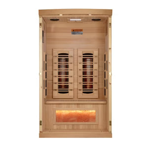 Golden Designs Aurora 1-Person Near-Zero EMF Full-Spectrum Infrared Sauna — Canadian Hemlock (GDI-8010-03)