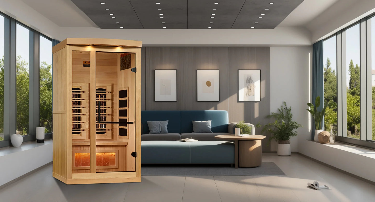 Golden Designs Aurora 1-Person Near-Zero EMF Full-Spectrum Infrared Sauna — Canadian Hemlock (GDI-8010-03)