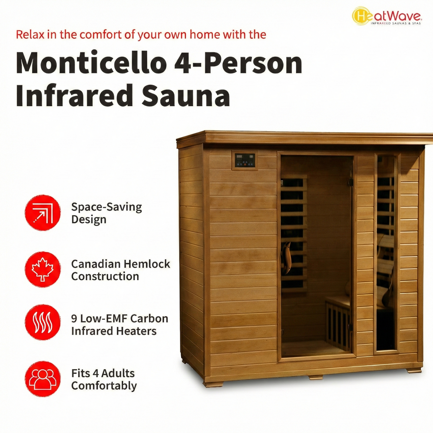 Monticello 4-Person Hemlock Infrared Sauna