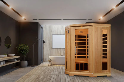 Pro 6 Rebecca 3-Person Corner Near-Zero EMF FAR Infrared Sauna — Canadian Hemlock (P6-H356-02)