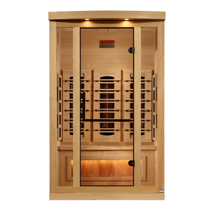 Golden Designs Sunrise 2-Person Full-Spectrum Near-Zero EMF Infrared Sauna — Himalayan Salt Integrated (GDI-8020-03)