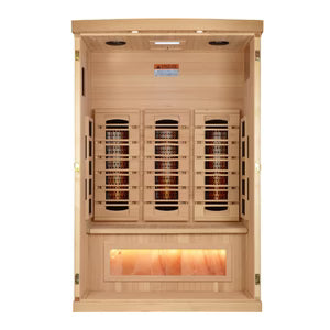 Golden Designs Sunrise 2-Person Full-Spectrum Near-Zero EMF Infrared Sauna — Himalayan Salt Integrated (GDI-8020-03)